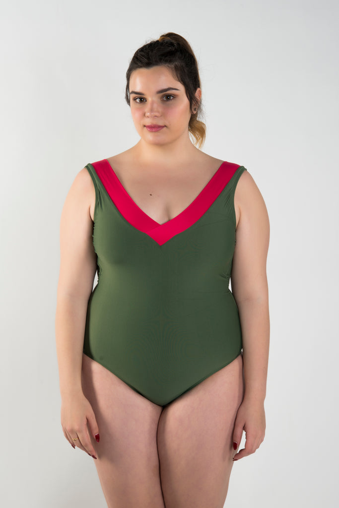MARISA One-Piece Swimwear - Verde Kaki & fresa
