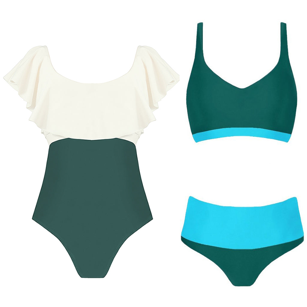 COMBO TOPKINI swimwear - Verde y turquesa
